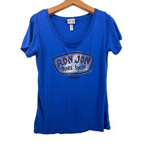 Ron Jon Surf Shop Womens T Shirt Sz M SS Cobalt Blue Logo Spell Out Tampa FL